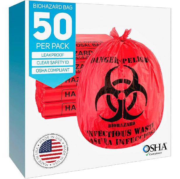 BIOHAZARD WASTE BAG 24" X 24" 10 GALLON BX50 acudepot
